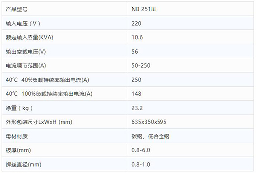 滬工NB 251III焊機技術參數